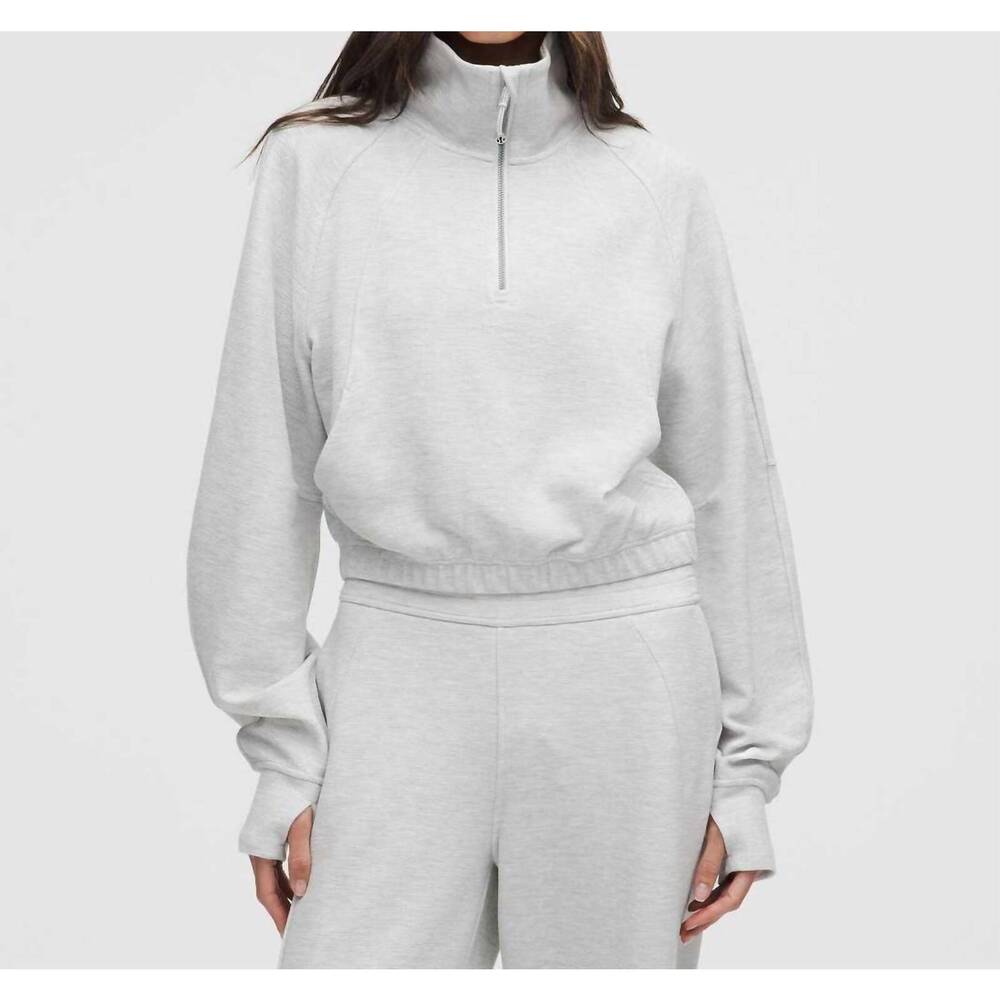 NEW LULULEMON scuba cropped 1/2 zip funnel neck waffle sweater in heather grey